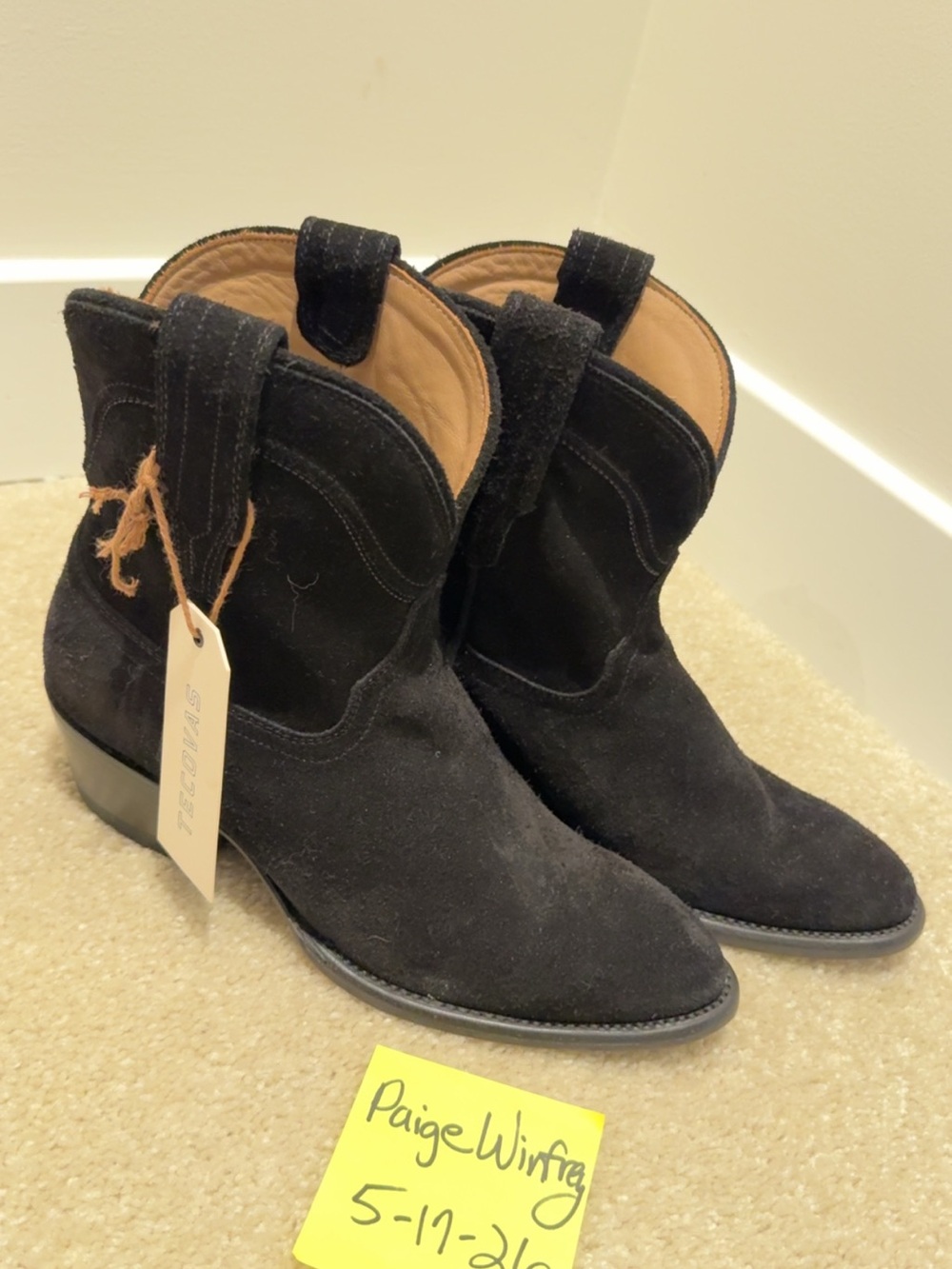Tecovas Black Suede Western Ankle Boots